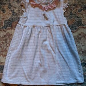 Stitchy Fish Striped White and Pink Kids Dress with dog appliqué 5